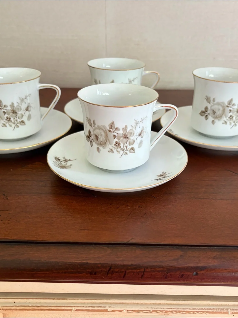 Vintage Johann Haviland Twilight Rose Set of 4 Cups and Saucers, Bavaria Germany